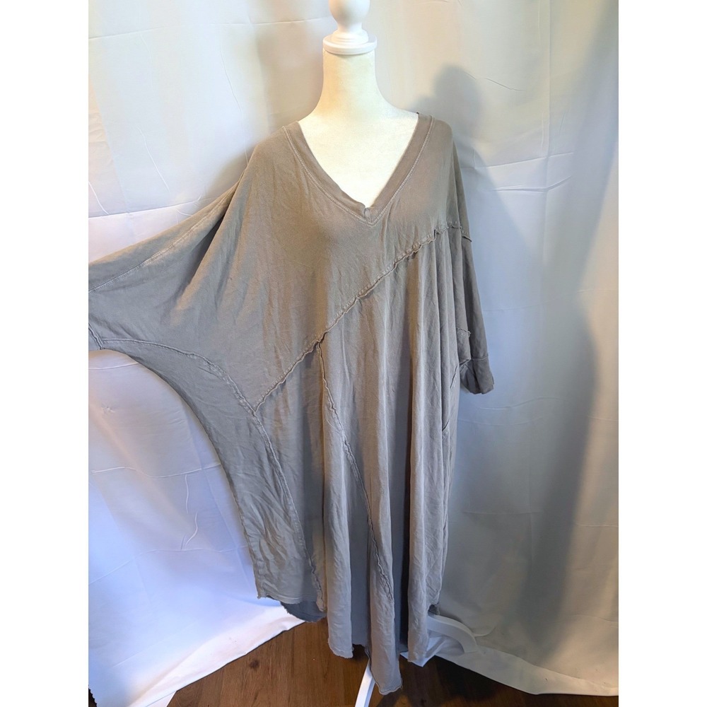 Free People We The Free Oversized Maxi Dress Grey V-Neck Seam Detail XS TP 0207